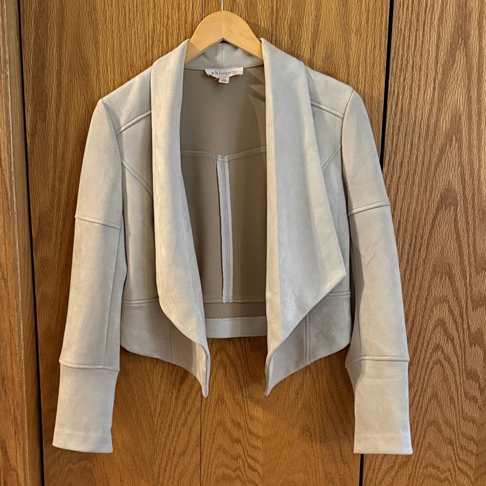 Philosophy Light Taupe Faux Suede Waterfall Open Front Jacket